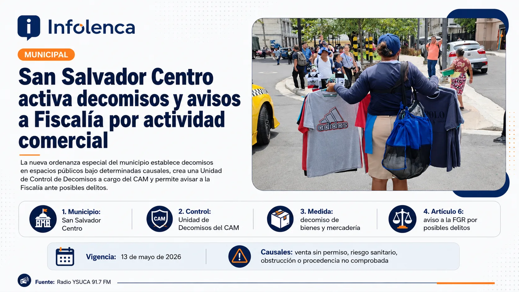 Nueva ordenanza en San Salvador regula decomisos y sanciones a comerciantes